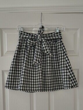 Express Black And White Houndstooth Bow Dress Skirt | Size 00